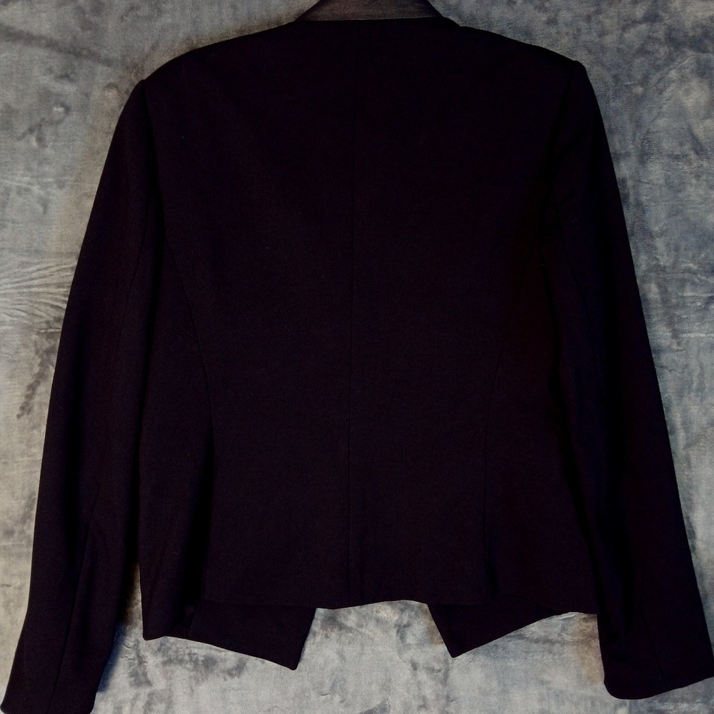 Theory Blazer Womens 12 Black Leather Lamb Trim‎ Open Front Modern Minimalist - Picture 2 of 9